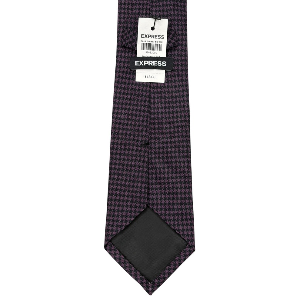NEW Express Mens Purple Black Houndstooth Viscose Necktie Wedding Career